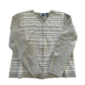 Vtg 90s Gap Lambswool Sweater Full Zip Fair Isle 100% Wool Cardigan Women's XL